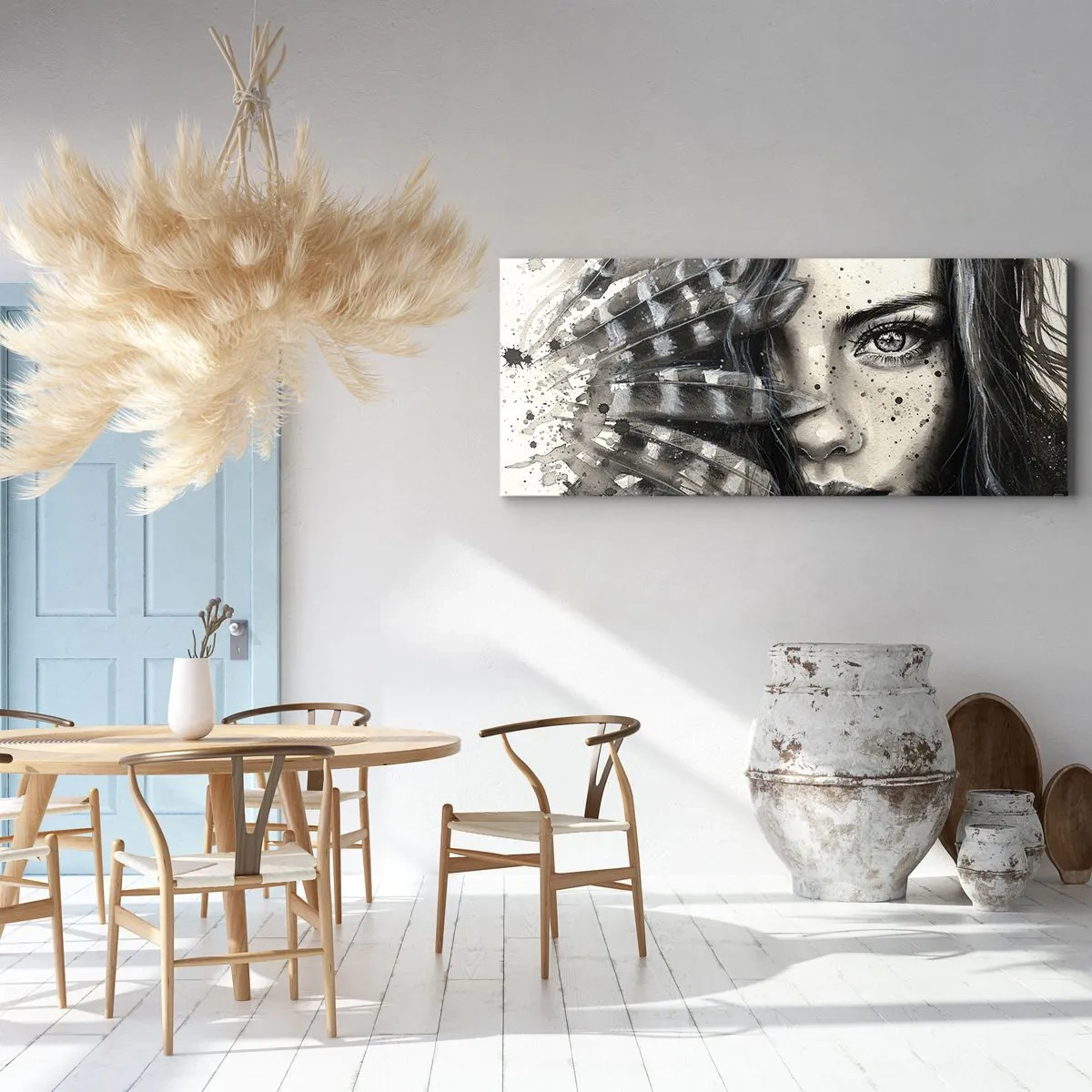 Impression sur toile - Image sur toile - Portrait artistique d'une femme avec des détails abstraits - 120x50cm - Beauté sauvage - Décoration murale moderne pour le salon et la chambre ARTTOR