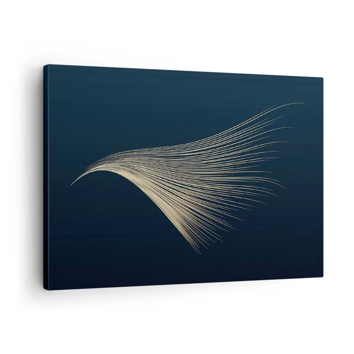 Impression sur toile - Image sur toile - Une ligne délicate en forme de plume sur un fond bleu marine - 70x50cm - Comme les cheveux d'un ange - Décoration murale moderne pour le salon et la chambre ARTTOR