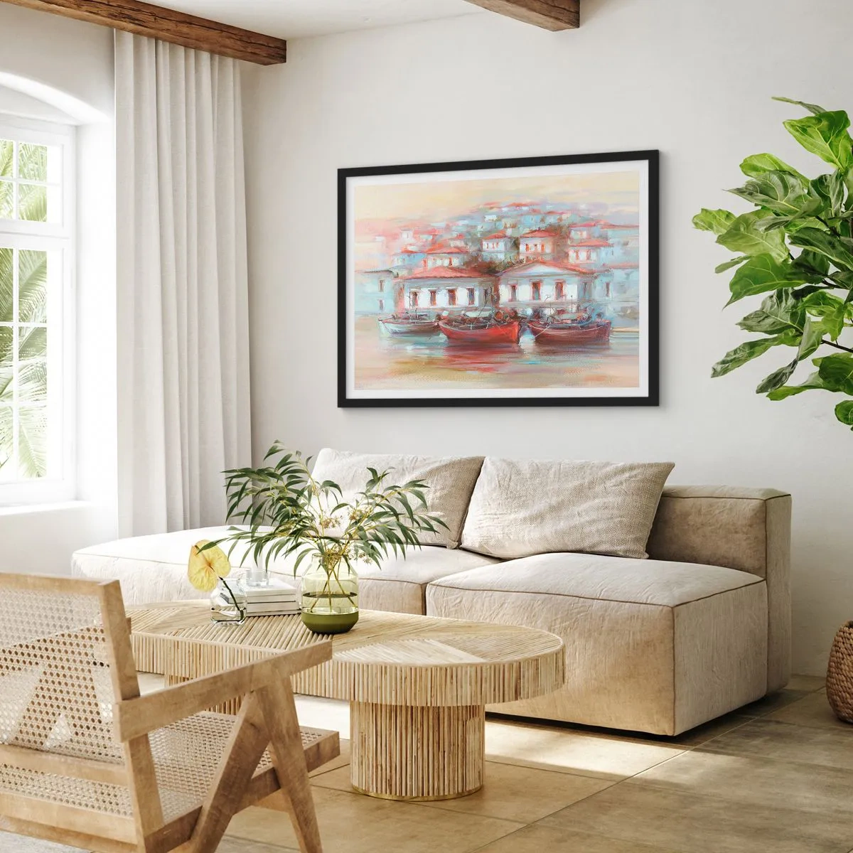 Affiche dans un cadre noir - Poster - Petite ville heureuse - 50x40 cm