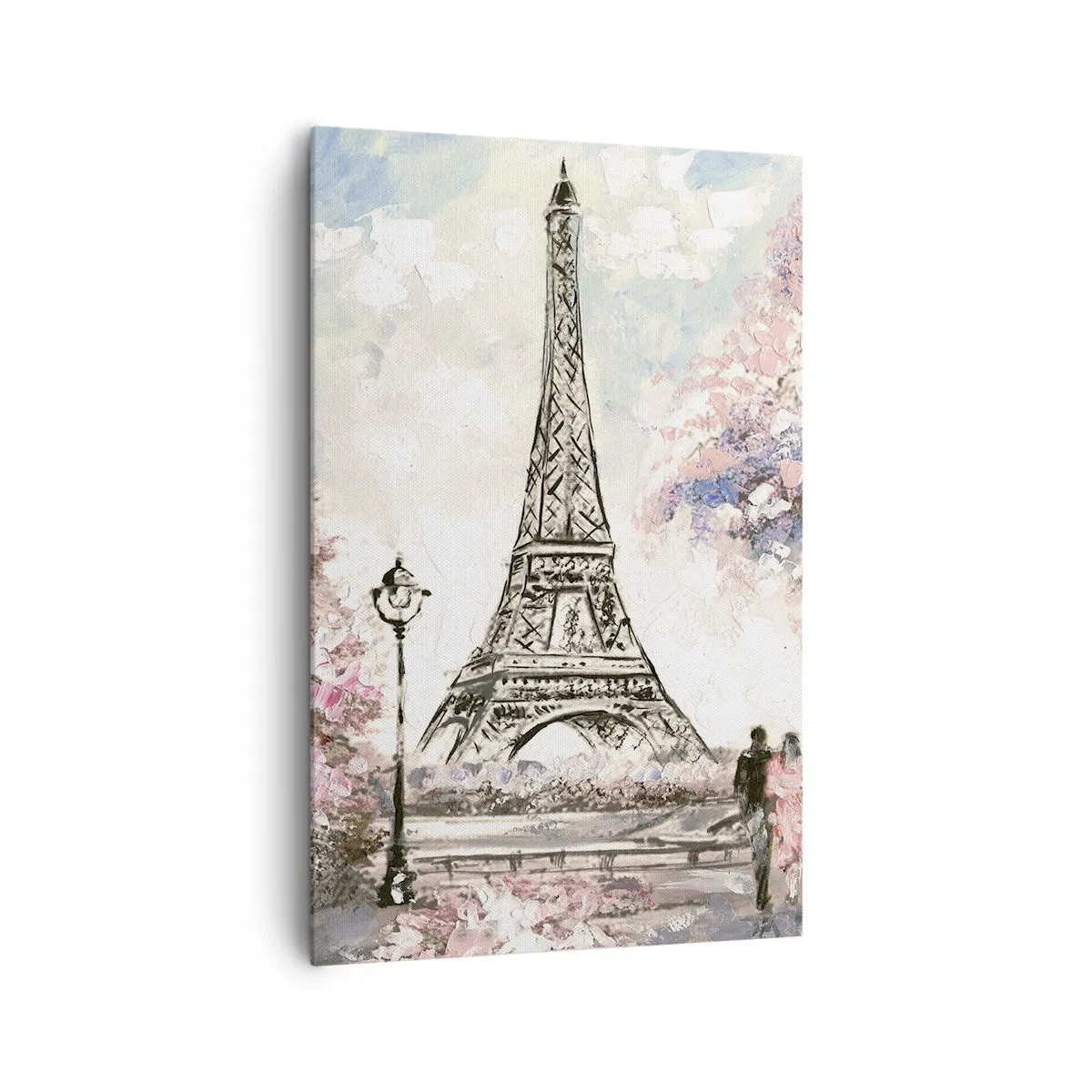 Impression sur toile - Image sur toile - La Tour Eiffel entourée d'arbres en fleurs - 80x120cm - Balade d'avril à Paris - Décoration murale moderne pour le salon et la chambre ARTTOR