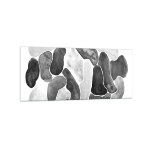 Impression sur verre - Image sur verre - Abstraction en noir et blanc avec des taches irrégulières sur fond blanc - 120x50cm - Abstraction rocheuse - Décoration murale moderne pour le salon et la chambre ARTTOR