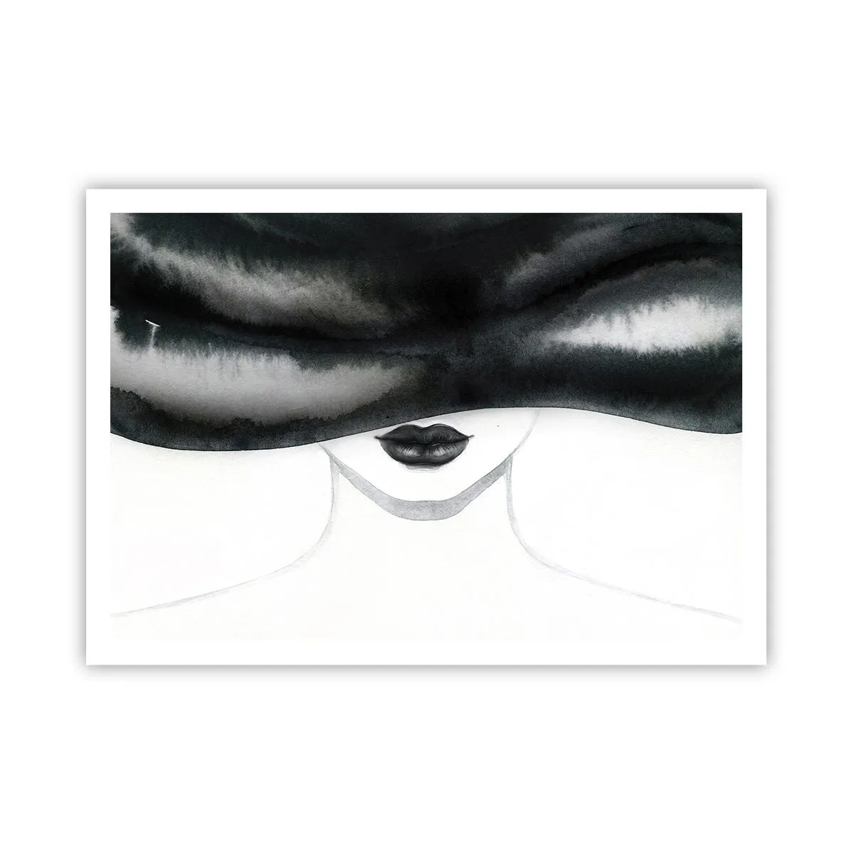 Affiche - Poster - Un portrait subtil d'une femme au visage couvert dans un style monochrome. - 100x70cm - Un mystère sensuel - Décoration murale moderne pour le salon et la chambre ARTTOR