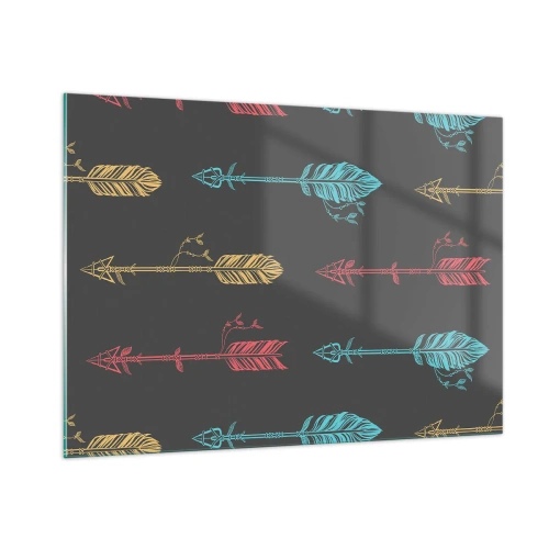 Impression sur verre - Image sur verre - Flèches colorées sur fond sombre dans une mise en page graphique - 100x70cm - Dans l'ordonnance - Décoration murale moderne pour le salon et la chambre ARTTOR