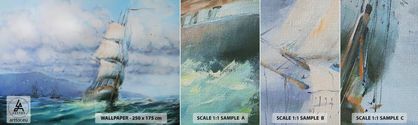 Échantillon de Papier Peint Premium Canvas - Vents favorables - Bateau à voile, Mer, voile - 100x30 cm