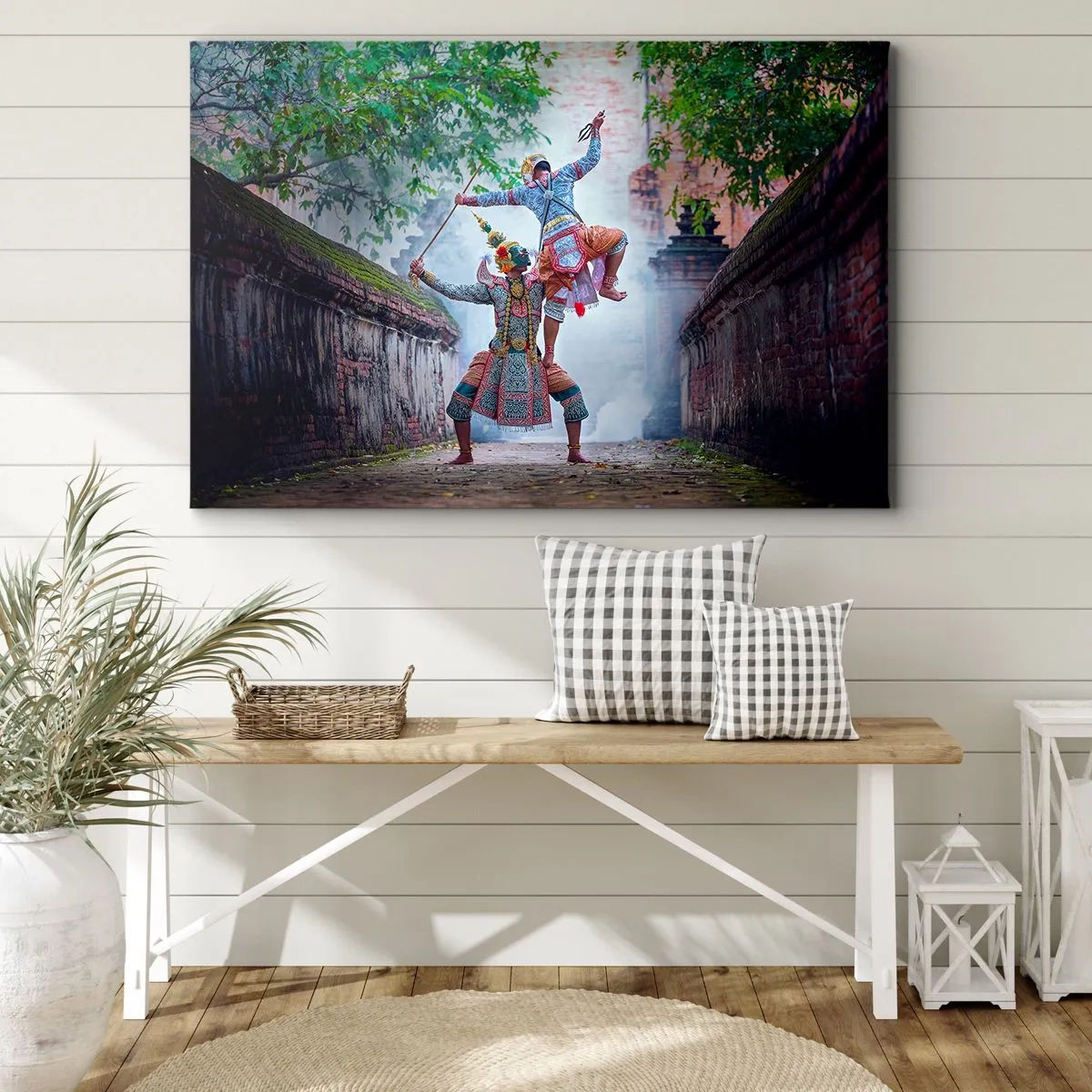 Impression sur toile - Image sur toile - Danse traditionnelle dans un cadre historique avec un mur et des arbres - 100x70cm - La danse est d'une beauté dévastatrice - Décoration murale moderne pour le salon et la chambre ARTTOR
