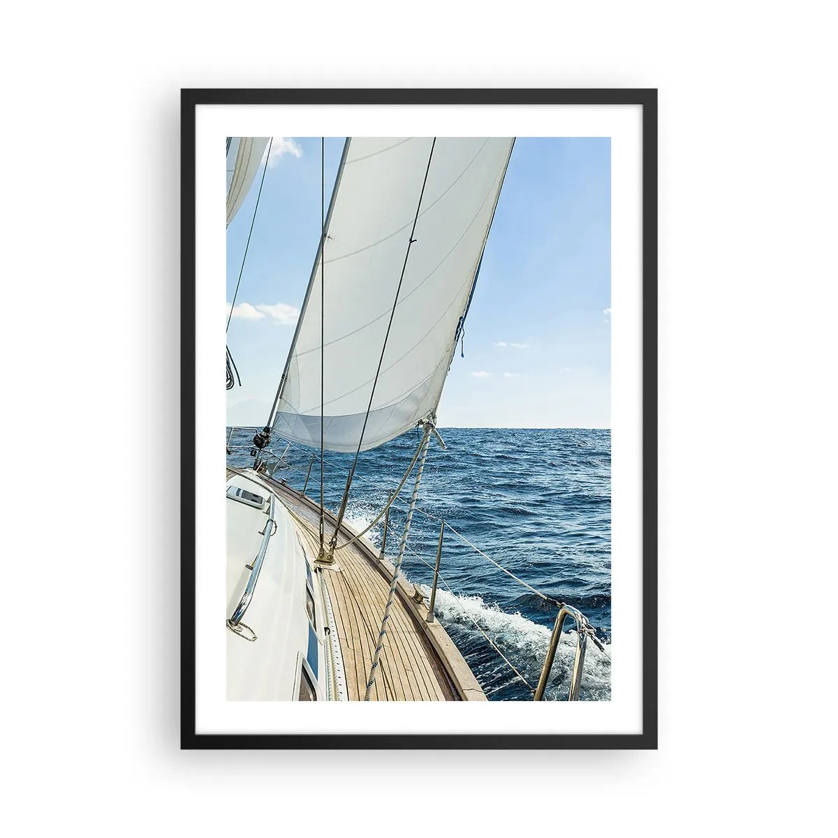 Affiche dans un cadre noir - Poster - Un voilier en haute mer par une journée ensoleillée - 50x70cm - Ohé, l'aventure - Décoration murale moderne pour le salon et la chambre ARTTOR