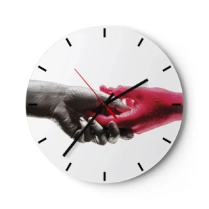 Horloge murale - Pendule murale - Poignée de main symbolique en noir et rouge - 30x30cm - Ensemble, bien que différents - Décoration murale moderne pour le salon, la cuisine et la chambre ARTTOR