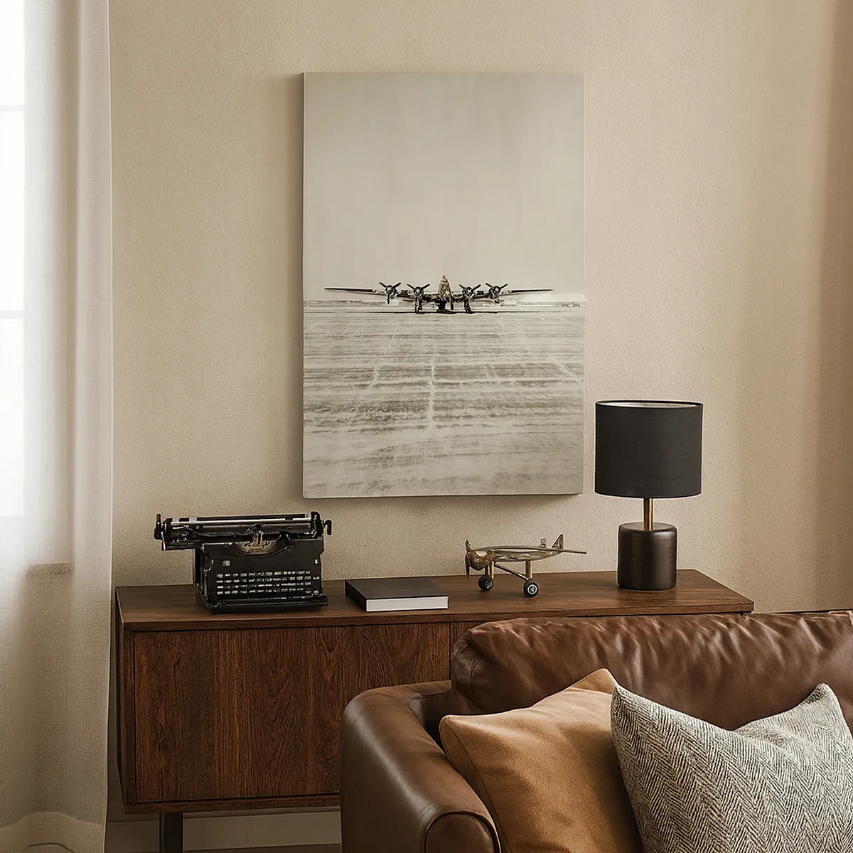 Impression sur toile - Image sur toile - Avion historique à l'aéroport en sépia - 50x70cm - Toujours prêt! - Décoration murale moderne pour le salon et la chambre ARTTOR