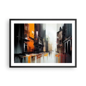 Affiche dans un cadre noir - Poster - Vue abstraite d'une rue de la ville sous la pluie - 70x50cm - Jour de pluie - Décoration murale moderne pour le salon et la chambre ARTTOR