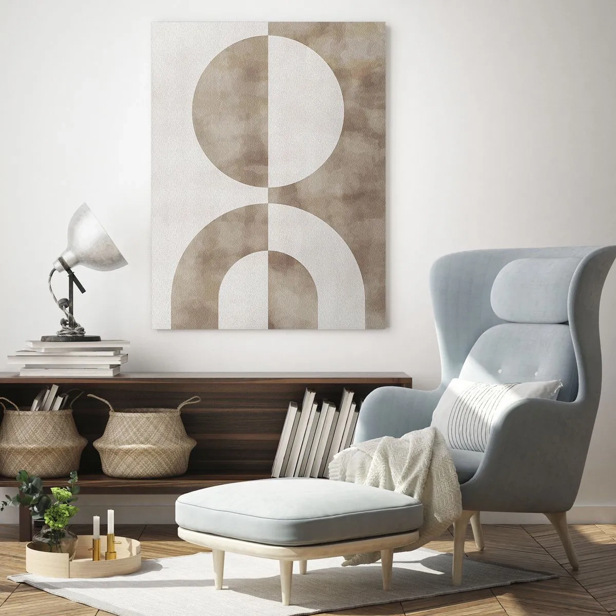 Impression sur verre - Image sur verre - Une peinture abstraite dans les tons beiges avec des formes géométriques et de la symétrie. - 70x100cm - Similitudes et différences - Décoration murale moderne pour le salon et la chambre ARTTOR