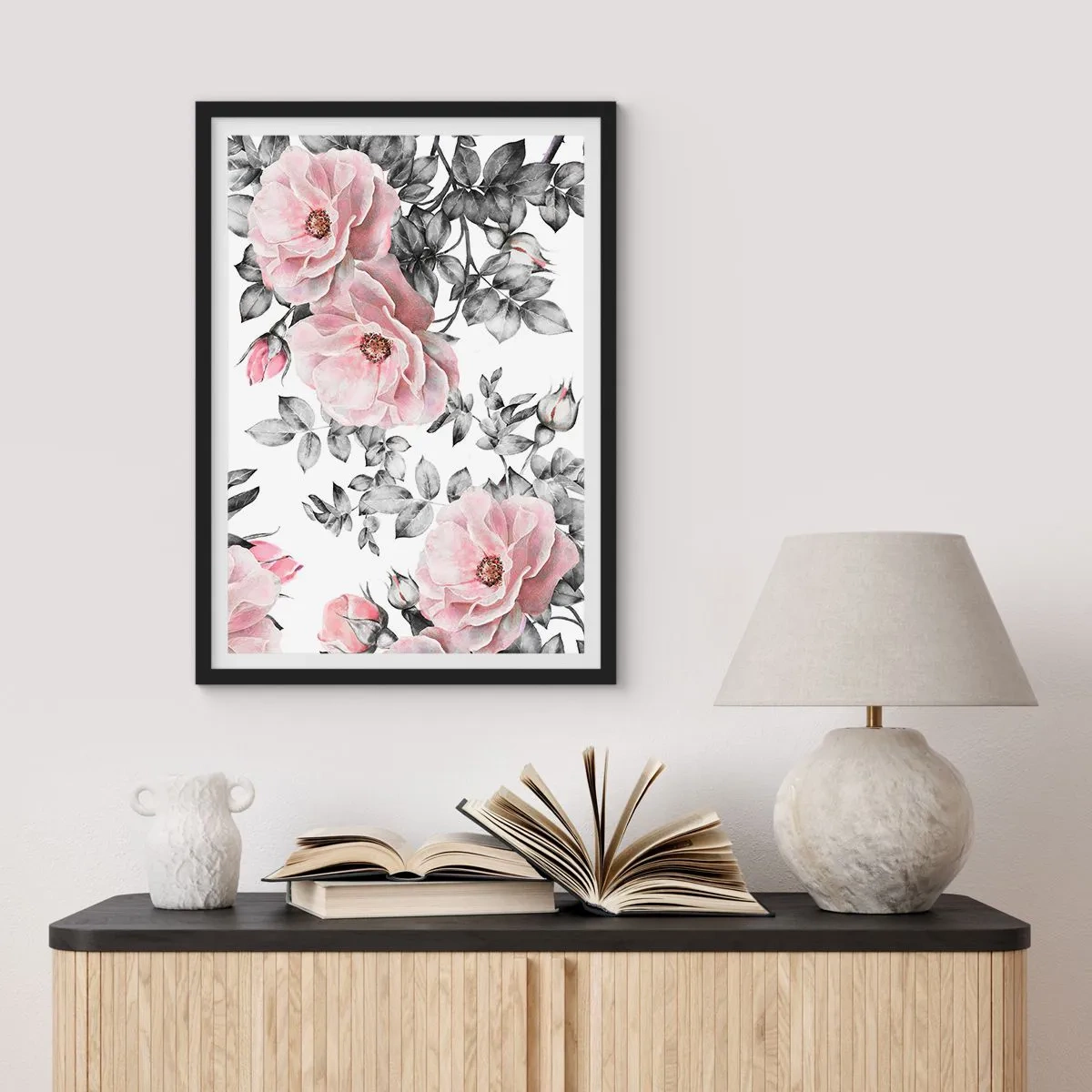 Affiche dans un cadre noir - Poster - Se perdre dans les fleurs des roses - 40x50 cm