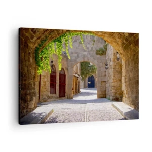 Impression sur toile - Image sur toile - Arches en pierre et rues pavées de style médiéval - 70x50cm - Le cortège apparaîtra bientôt - Décoration murale moderne pour le salon et la chambre ARTTOR
