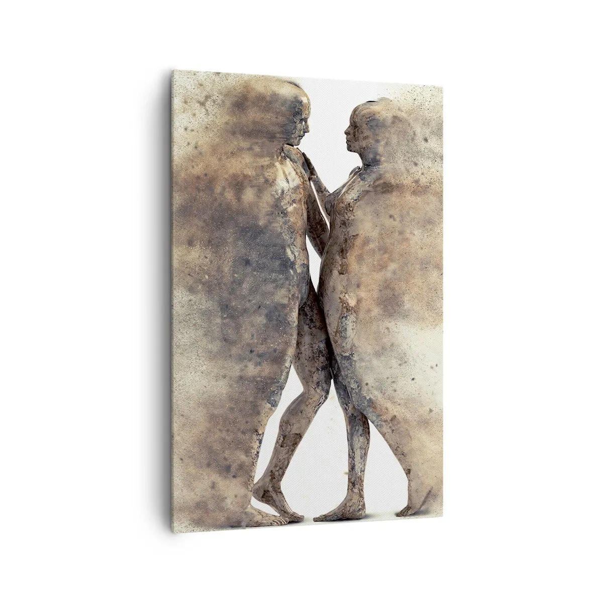 Impression sur toile - Image sur toile - Un duo abstrait de silhouettes aux tons sable - 80x120cm - Ils sont sortis de la poussière pour aimer - Décoration murale moderne pour le salon et la chambre ARTTOR