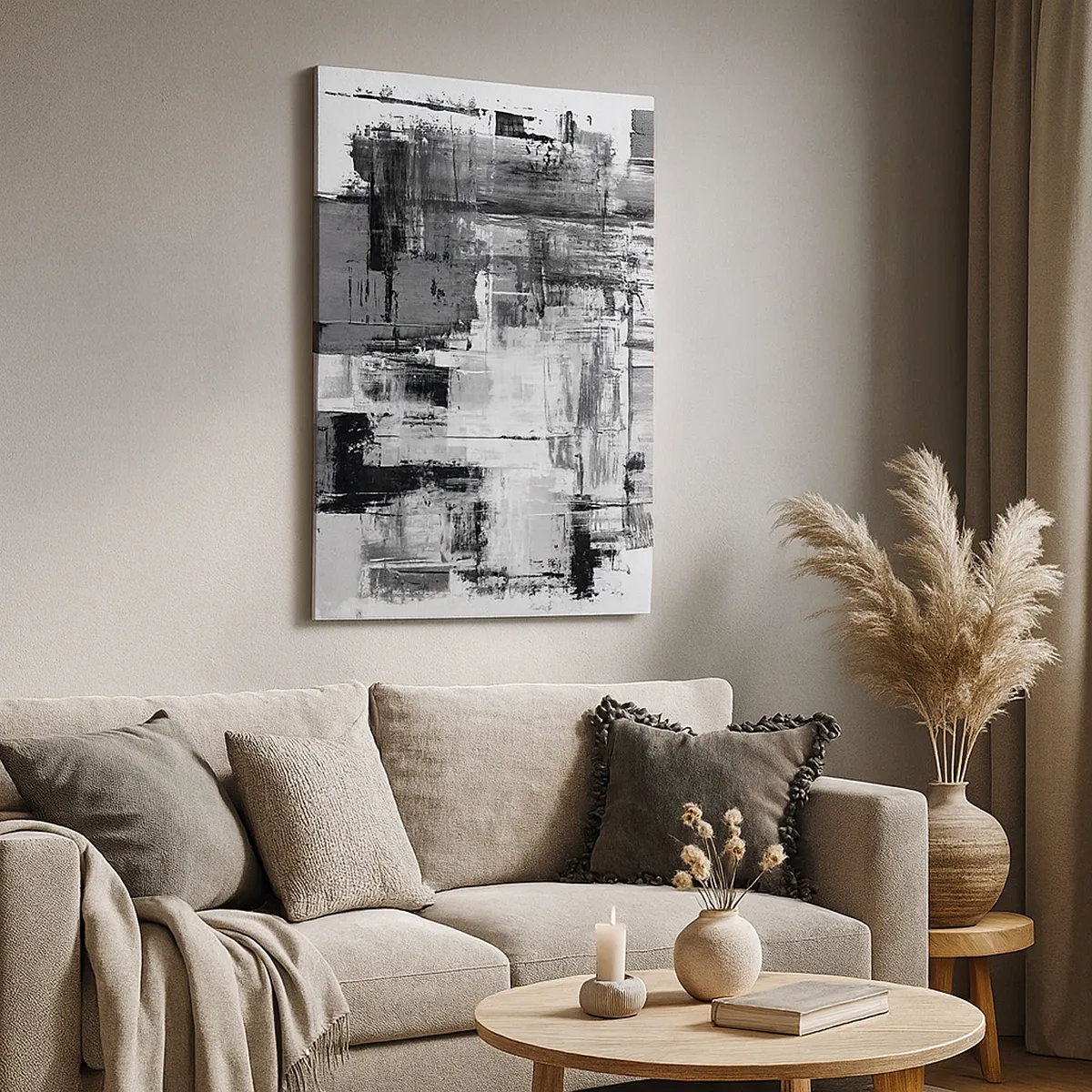 Impression sur toile - Image sur toile - Composition abstraite en noir, blanc et gris - 50x70cm - Le gris est beau - Décoration murale moderne pour le salon et la chambre ARTTOR