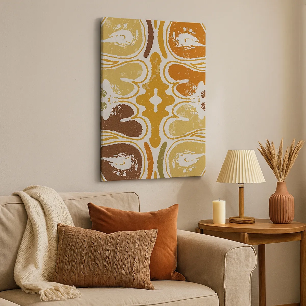Impression sur toile - Image sur toile - Motifs abstraits chaleureux dans les tons jaunes et bruns - 50x70cm - Abstraction sentimentale - Décoration murale moderne pour le salon et la chambre ARTTOR
