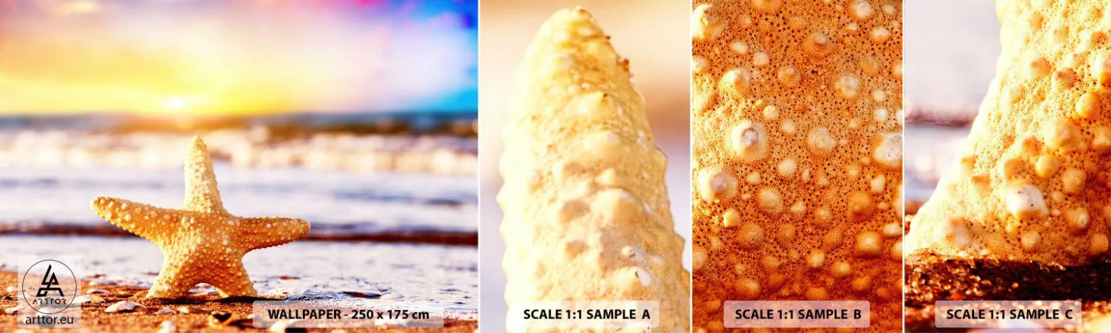 Échantillon de Papier Peint Autocollant Deluxe Sticker - Cadeau de la mer - Étoile de mer, Plage, Océan - 100x30 cm