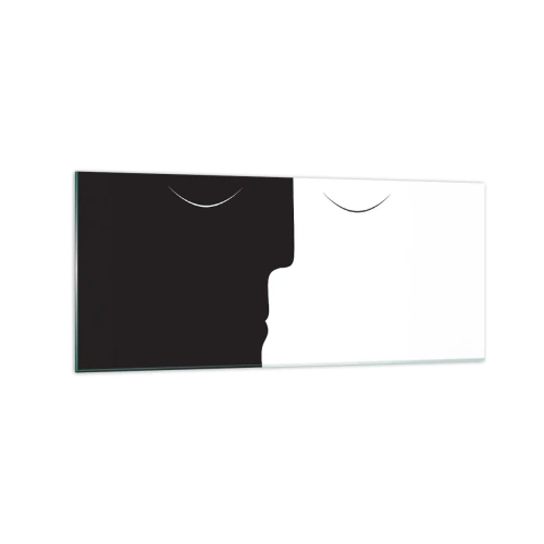 Impression sur verre - Image sur verre - Une silhouette minimaliste de deux visages aux couleurs contrastées. - 120x50cm - Unité des contraires - Décoration murale moderne pour le salon et la chambre ARTTOR