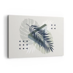 Impression sur toile - Image sur toile - Composition géométrique avec des feuilles tropicales dans des tons verts - 120x80cm - Nature et géométrie - deux odres? - Décoration murale moderne pour le salon et la chambre ARTTOR