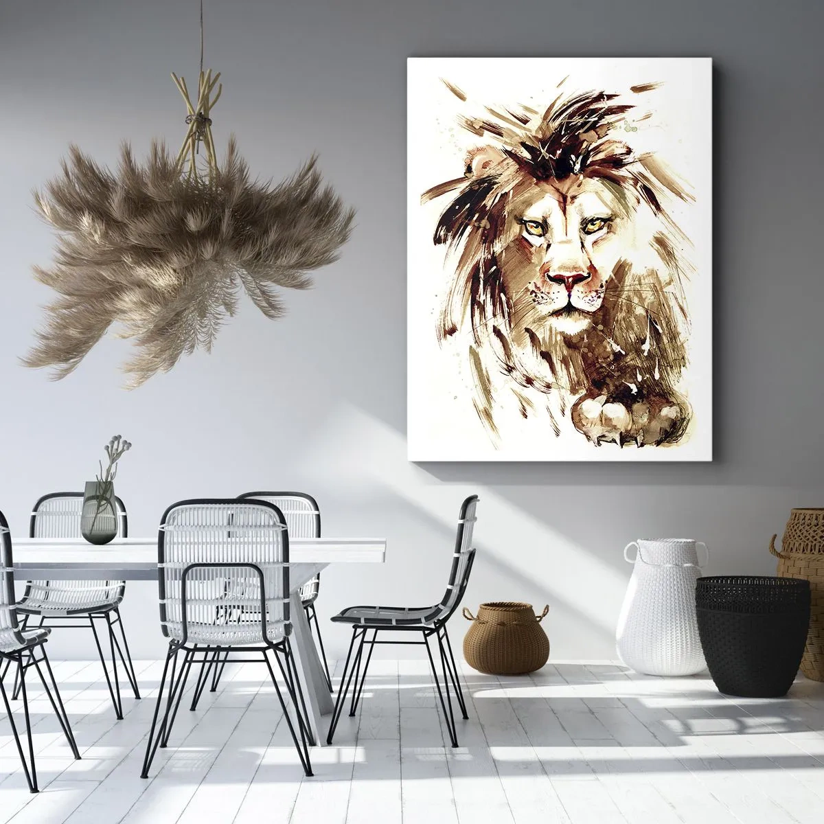 Impression sur toile - Image sur toile - Portrait à l'aquarelle d'un lion aux détails intenses - 50x70cm - Force et dignité - Décoration murale moderne pour le salon et la chambre ARTTOR