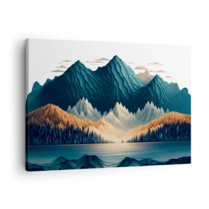 Impression sur toile - Image sur toile - Montagnes pittoresques sur le lac au coucher du soleil - 70x50cm - Paysage de montagne parfait - Décoration murale moderne pour le salon et la chambre ARTTOR