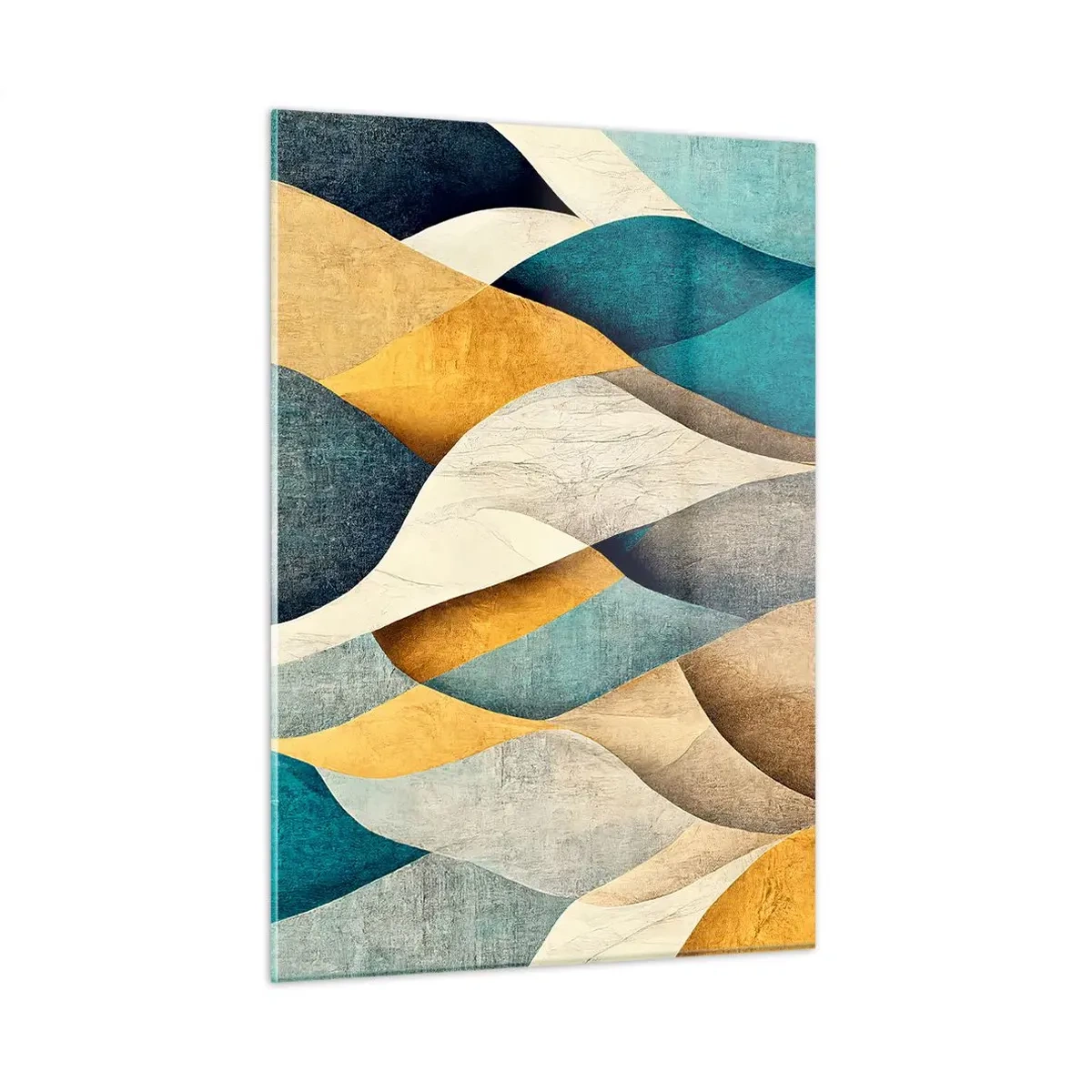 Impression sur verre - Image sur verre - Formes abstraites dans les tons de jaune et de bleu - 50x70cm - Rythme et vague - Décoration murale moderne pour le salon et la chambre ARTTOR