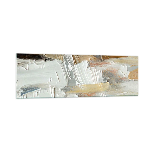 Impression sur verre - Image sur verre - Abstraction texturale dans des tons terre et blanc - 160x50cm - Couches colorées - Décoration murale moderne pour le salon et la chambre ARTTOR