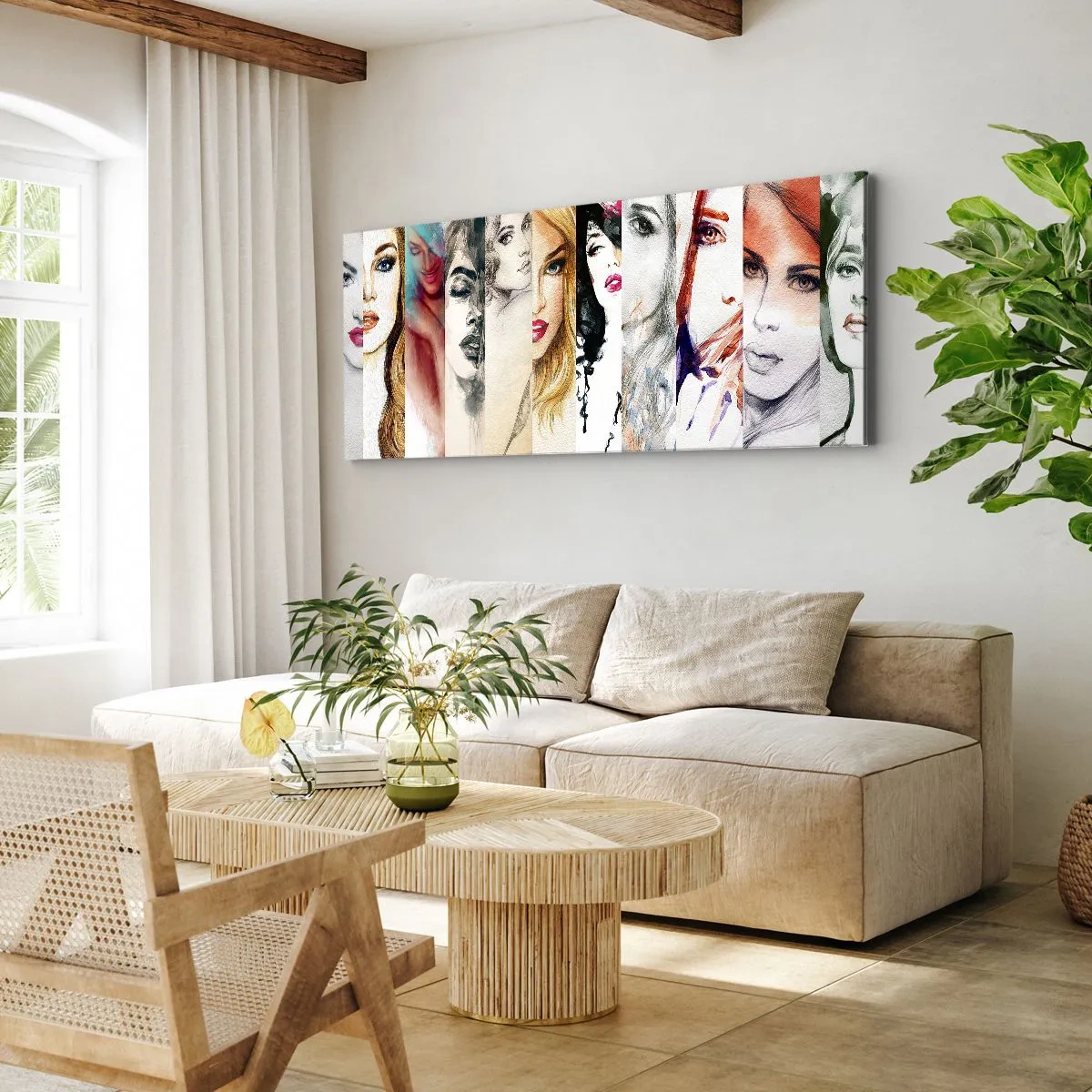 Impression sur toile - Image sur toile - Une collection de portraits de femmes dans divers styles artistiques. - 160x50cm - Et c'est toujours TOI - Décoration murale moderne pour le salon et la chambre ARTTOR