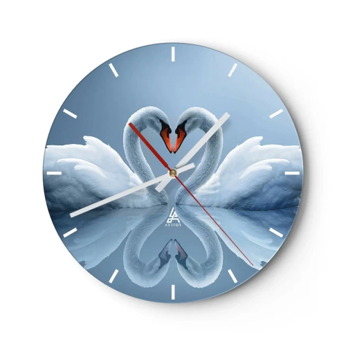 Horloge murale - Pendule murale - Une paire de cygnes formant un cœur sur une surface d'eau calme - 30x30cm - Le temps de l'amour - Décoration murale moderne pour le salon, la cuisine et la chambre ARTTOR