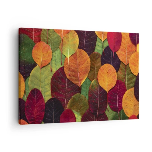 Impression sur toile - Image sur toile - Feuilles colorées disposées selon un motif d'automne - 70x50cm - Mozaique printannière - Décoration murale moderne pour le salon et la chambre ARTTOR