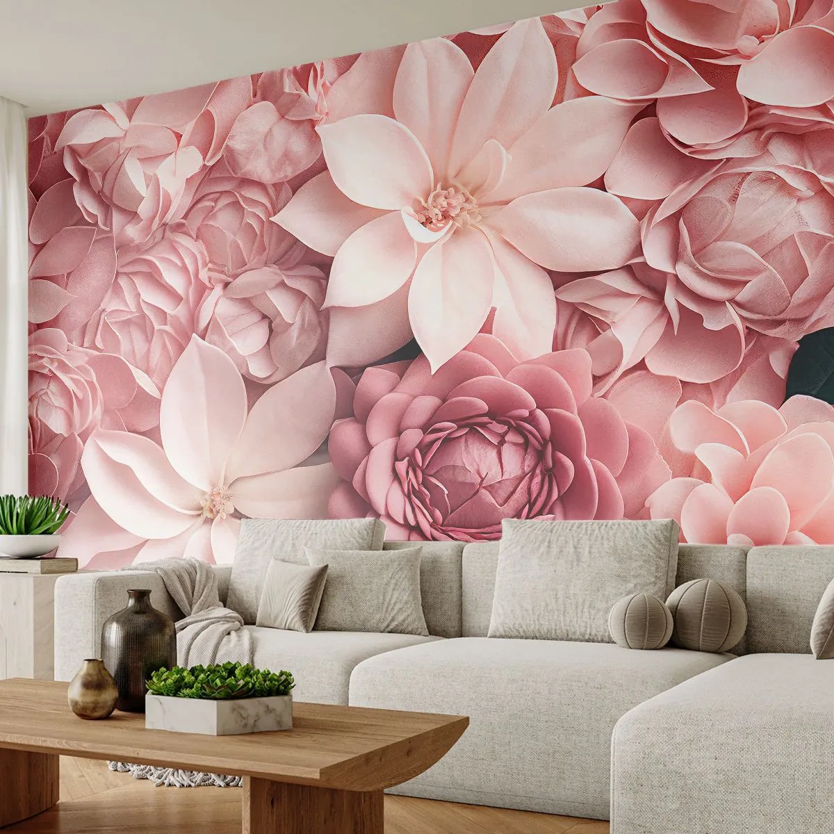 Papier Peint Photo Premium Sand - Fleurs aux tons roses dans une composition décorative - 100x70cm - Dans les pétales roses - Décoration murale moderne pour le salon et la chambre ARTTOR