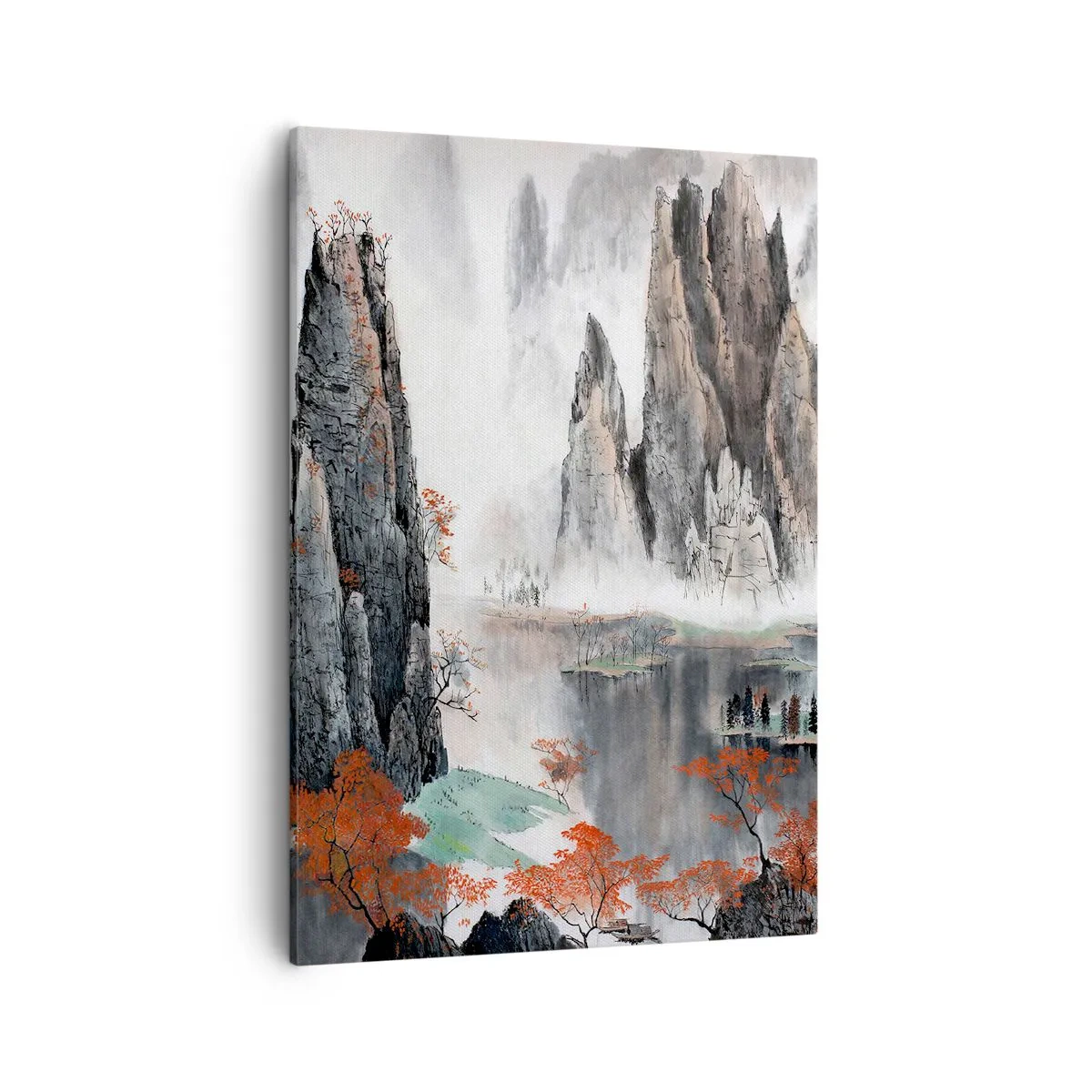 Impression sur toile - Image sur toile - Rochers et arbres pittoresques dans le paysage brumeux de la Chine - 50x70cm - De puissants gardiens - Décoration murale moderne pour le salon et la chambre ARTTOR
