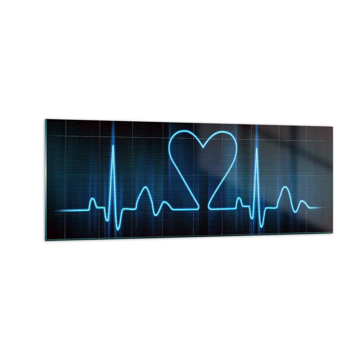 Impression sur verre - Image sur verre - Une ligne de vie avec un cœur sur un fond de surveillance médicale dans des tons bleus. - 140x50cm - Au rythme du cœur - Décoration murale moderne pour le salon et la chambre ARTTOR
