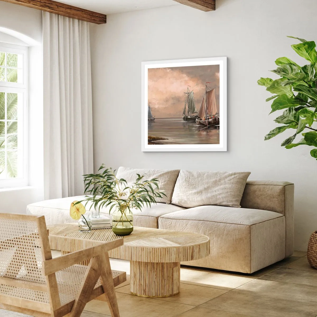 Affiche dans un cadre blanc - Poster - Le retour des marins - 30x30 cm