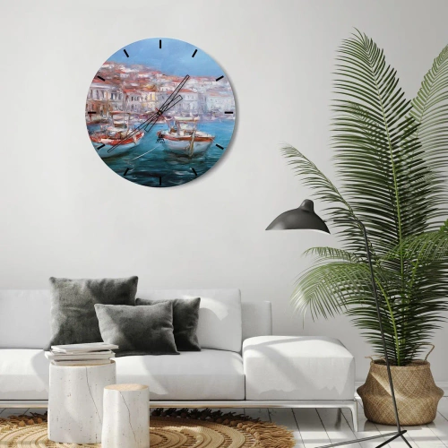 Horloge murale - Pendule murale - Un port pittoresque avec des bateaux de style impressionniste - 30x30cm - Baie italienne - Décoration murale moderne pour le salon, la cuisine et la chambre ARTTOR