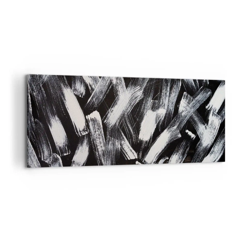 Impression sur toile - Image sur toile - Abstraction dynamique avec des coups de pinceau blancs sur fond noir. - 120x50cm - L'abstraction dans l'esprit industriel - Décoration murale moderne pour le salon et la chambre ARTTOR