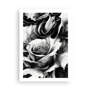 Affiche - Poster - Une composition en noir et blanc de roses avec un clair-obscur expressif - 50x70cm - Toujours une reine - Décoration murale moderne pour le salon et la chambre ARTTOR