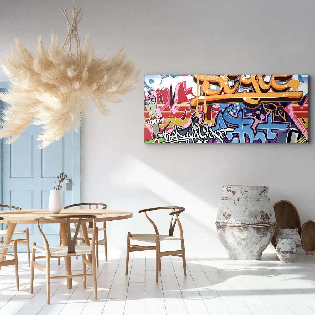 Impression sur toile - Image sur toile - Graffitis colorés avec inscriptions et illustrations dynamiques - 140x50cm - Fresques, fresques, fresques… - Décoration murale moderne pour le salon et la chambre ARTTOR