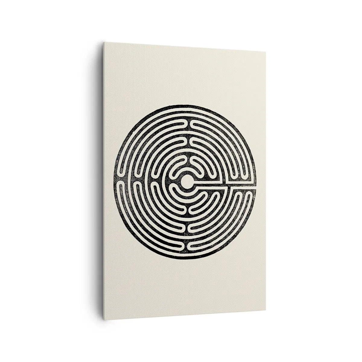 Impression sur toile - Image sur toile - Labyrinthe circulaire noir et blanc sur fond clair - 80x120cm - Ordre mystérieux - Décoration murale moderne pour le salon et la chambre ARTTOR