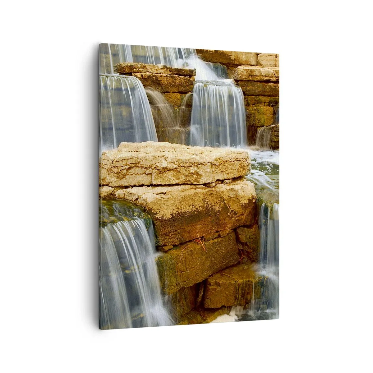 Impression sur toile - Image sur toile - Une cascade qui coule sur des marches de pierre - 50x70cm - Escalier vers le ciel - Décoration murale moderne pour le salon et la chambre ARTTOR