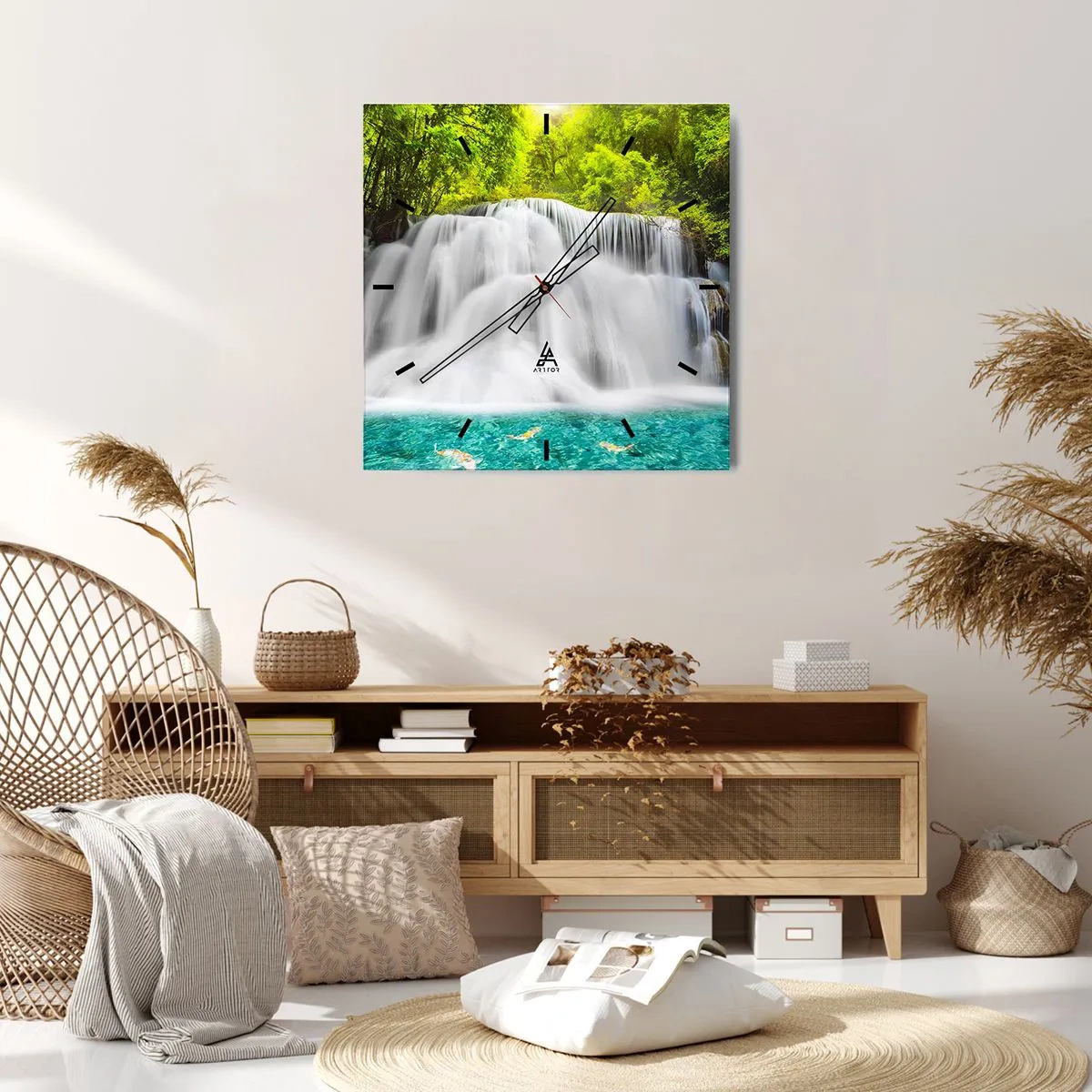 Horloge murale - Pendule murale - Une cascade dans une forêt tropicale avec de l'eau turquoise - 30x30cm - Une cascade mousseuse du vert à l'azur - Décoration murale moderne pour le salon et la chambre ARTTOR