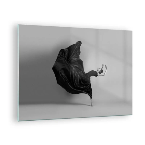Impression sur verre - Image sur verre - Une danseuse en robe noire flottant dynamiquement dans les airs - 70x50cm - Musique ailées - Décoration murale moderne pour le salon et la chambre ARTTOR