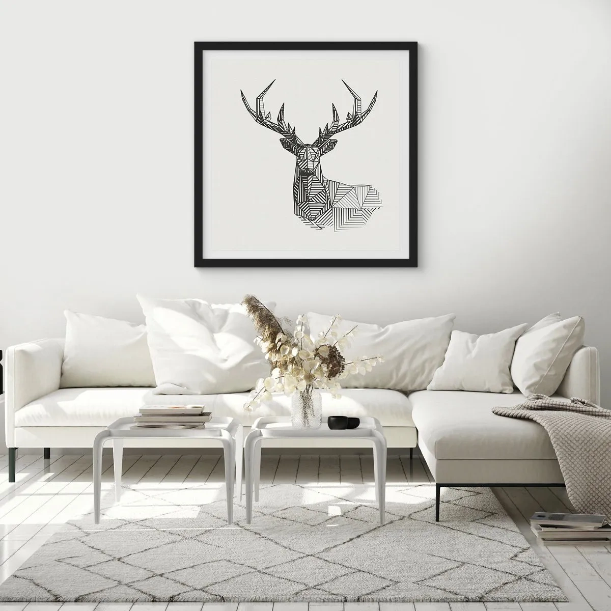 Affiche dans un cadre noir - Poster - Cerf dans un style cubique - 40x40 cm