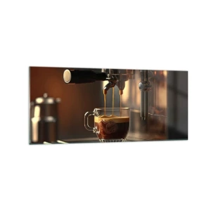 Impression sur verre - Image sur verre - Machine à café avec une tasse d'espresso aromatique - 120x50cm - Un mélange sensuel - Décoration murale moderne pour le salon et la chambre ARTTOR
