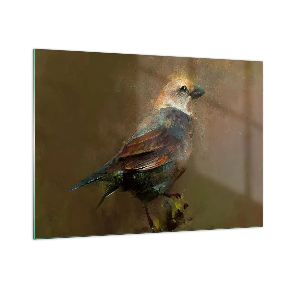 Impression sur verre - Image sur verre - Un moineau dans un style artistique et pictural sur un fond neutre - 100x70cm - Un moineau, un petit oiseau - Décoration murale moderne pour le salon et la chambre ARTTOR