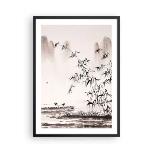Affiche dans un cadre noir - Poster - Un paysage minimaliste avec du bambou dans un style oriental. - 50x70cm - Le silence des rizières - Décoration murale moderne pour le salon et la chambre ARTTOR
