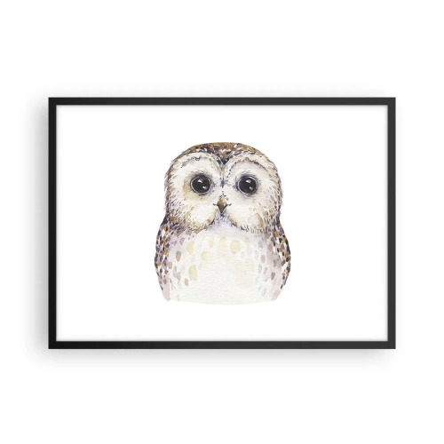 Affiche dans un cadre noir - Poster - Portrait d'un hibou sur fond clair aux couleurs délicates - 70x50cm - Regarde-moi dans les yeux - Décoration murale moderne pour le salon et la chambre ARTTOR