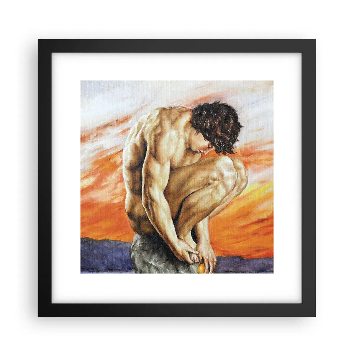 Affiche dans un cadre noir - Poster - Plongé dans ses pensées - 30x30 cm