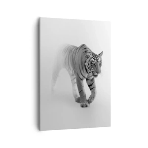 Impression sur toile - Image sur toile - Un tigre émergeant du brouillard - 50x70cm - Accroupi dans le brouillard - Décoration murale moderne pour le salon et la chambre ARTTOR