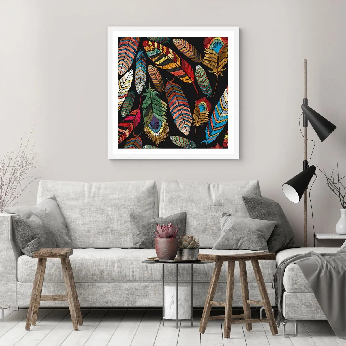 Affiche dans un cadre blanc - Poster - Le carnaval des oiseaux - 60x60 cm