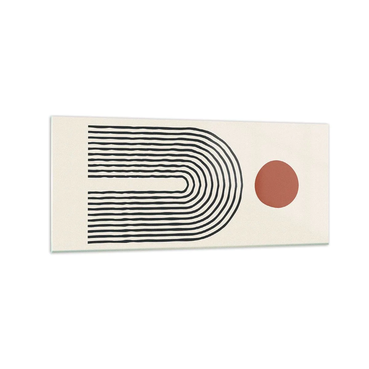 Impression sur verre - Image sur verre - Motif abstrait moderne avec des lignes et un cercle rouge - 120x50cm - Le magnétisme des formes et des couleurs - Décoration murale moderne pour le salon et la chambre ARTTOR